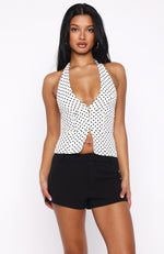 Stunner Edition Halter Top White/Black Polka Dot