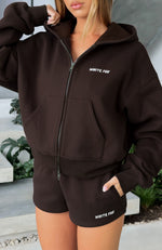 Test Drive Boxy Zip Front Hoodie Chocolate | White Fox Boutique