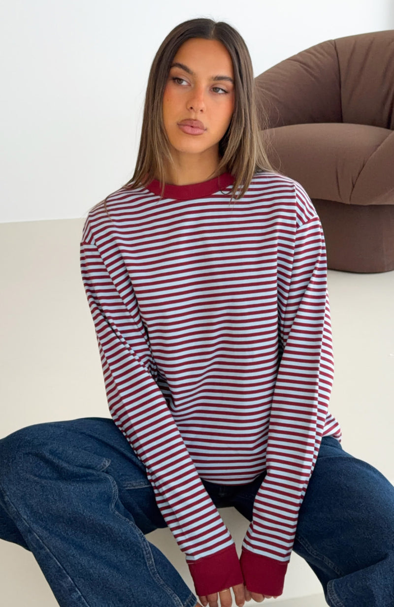 Touchdown Long Sleeve Tee Red/Blue Stripe