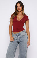 Whole Lot Of Lucky Lace Trim Top Wine