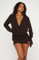 Wild Encore Long Sleeve Mini Dress Chocolate