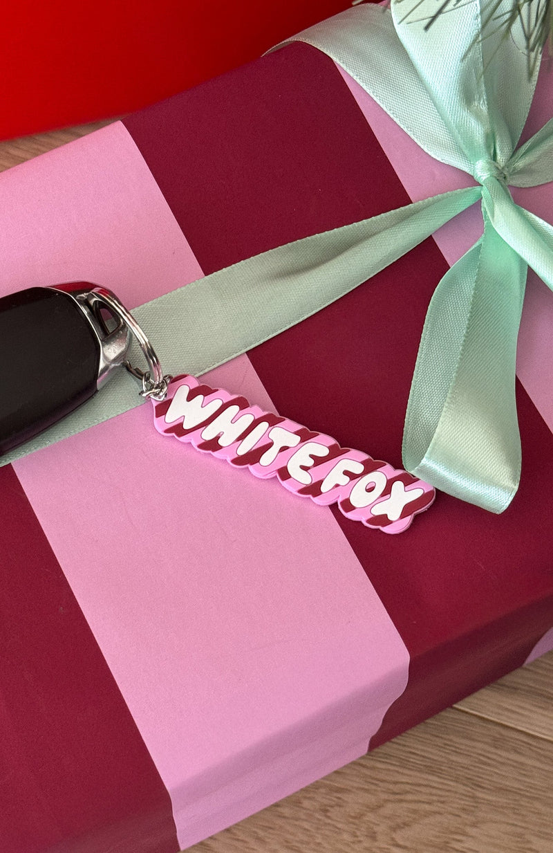 I've Got You Keychain Burgundy/Pink Stripe
