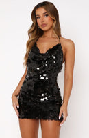 Seabreeze Sequin Halter Mini Dress Black