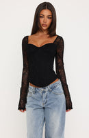 Midnight Rose Long Sleeve Lace Bustier Black