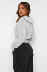 All At Once Zip Front Knit Sweater Grey Marle