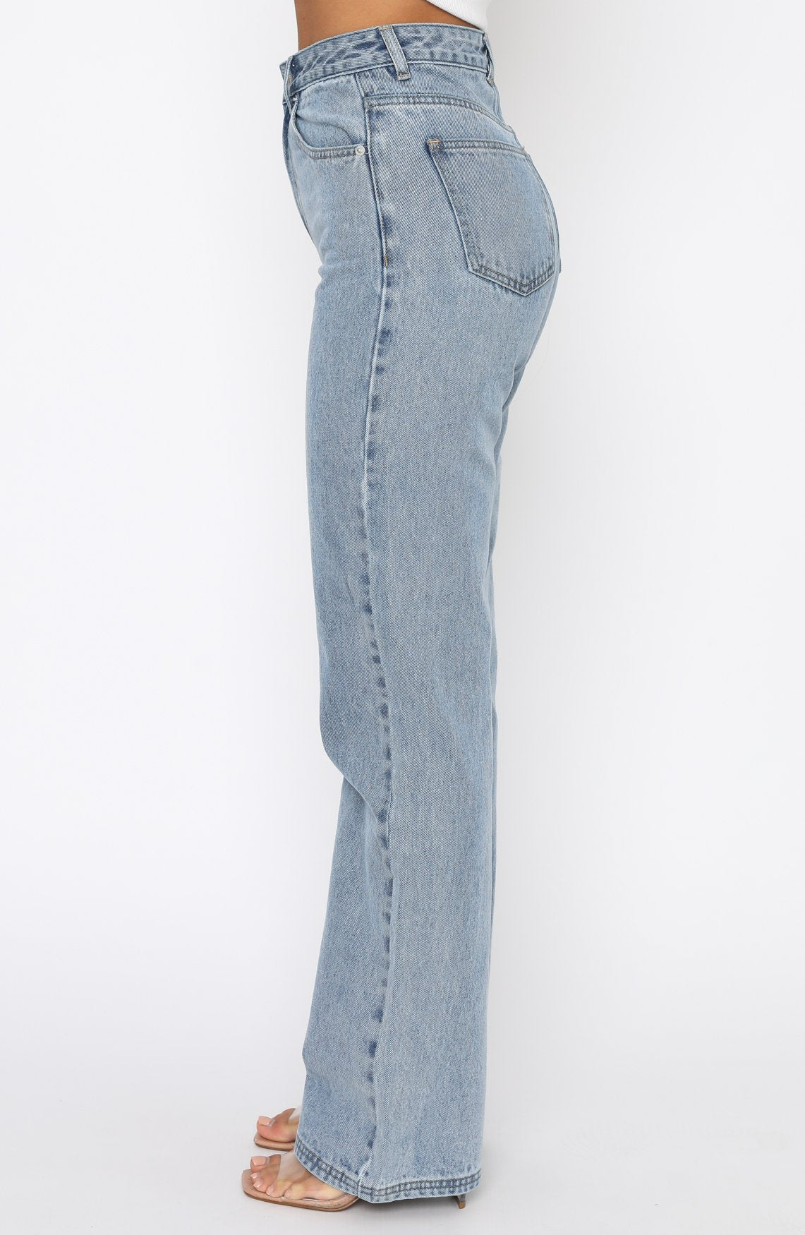 Long Way To Go High Rise Straight Leg Jeans Washed Blue | White Fox ...