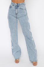 Unbothered High Rise Straight Leg Jeans Washed Blue Print