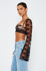 Hold It Down Long Sleeve Lace Crop Black