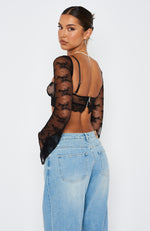 Hold It Down Long Sleeve Lace Crop Black