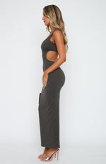 Midnight Dancing One Shoulder Maxi Dress Charcoal