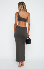 Midnight Dancing One Shoulder Maxi Dress Charcoal