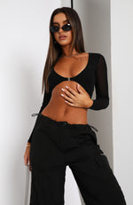 Want You Forever Long Sleeve Crop Black
