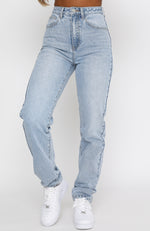 Who's That Girl Straight Leg Denim Jeans Washed Blue | White Fox Boutique