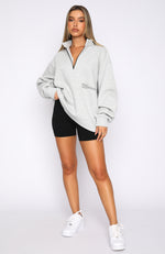 Caught Up With You Zip Front Sweater Grey Marle