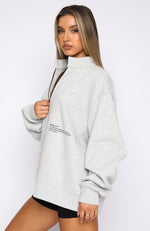 Caught Up With You Zip Front Sweater Grey Marle