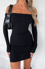 Nice And Clear Long Sleeve Ribbed Mini Dress Black