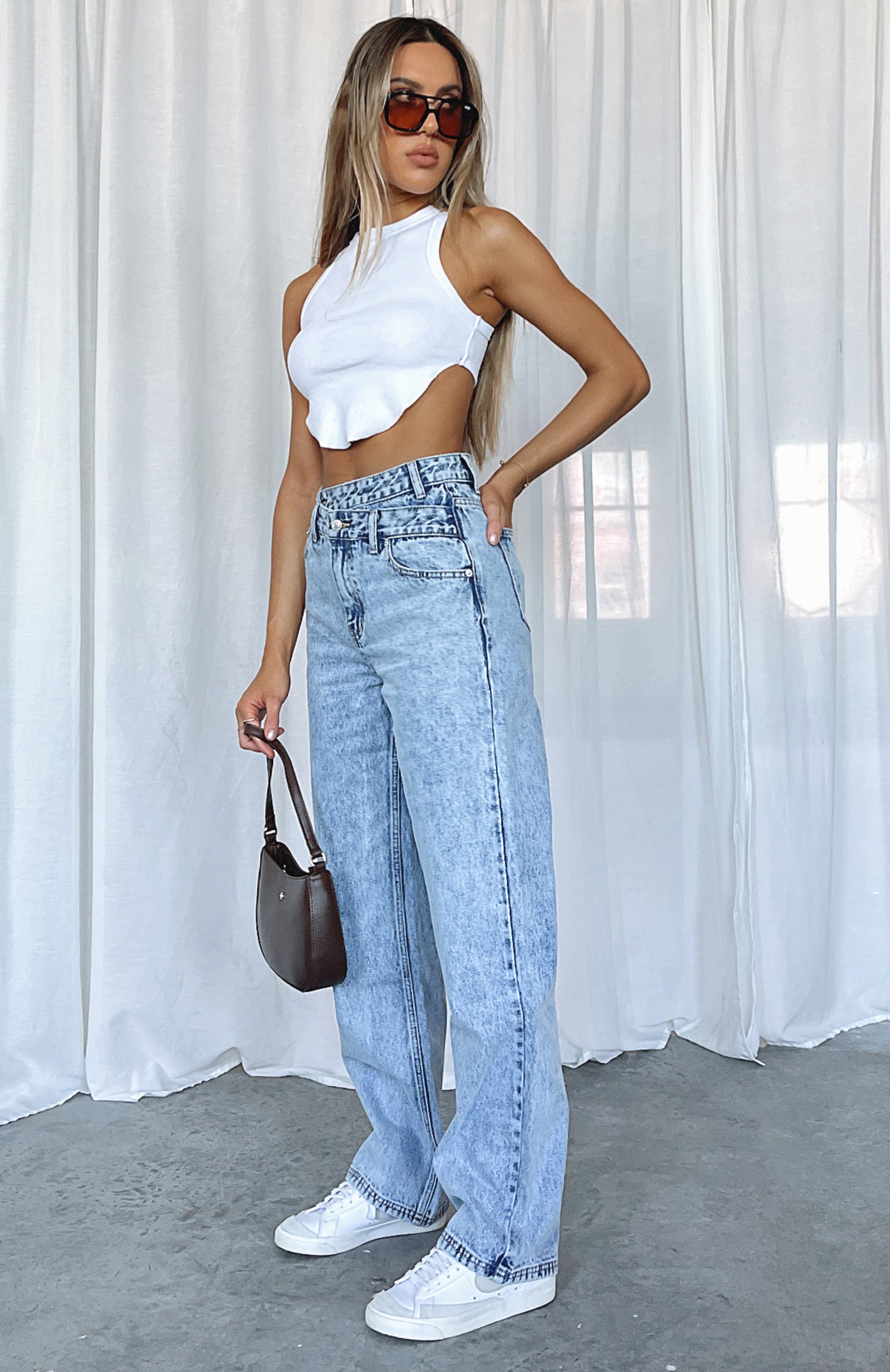 Take My Time High Rise Straight Leg Jeans Washed Blue | White Fox Boutique