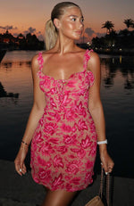 Sweet Fling Mini Dress Fuchsia Pink Print